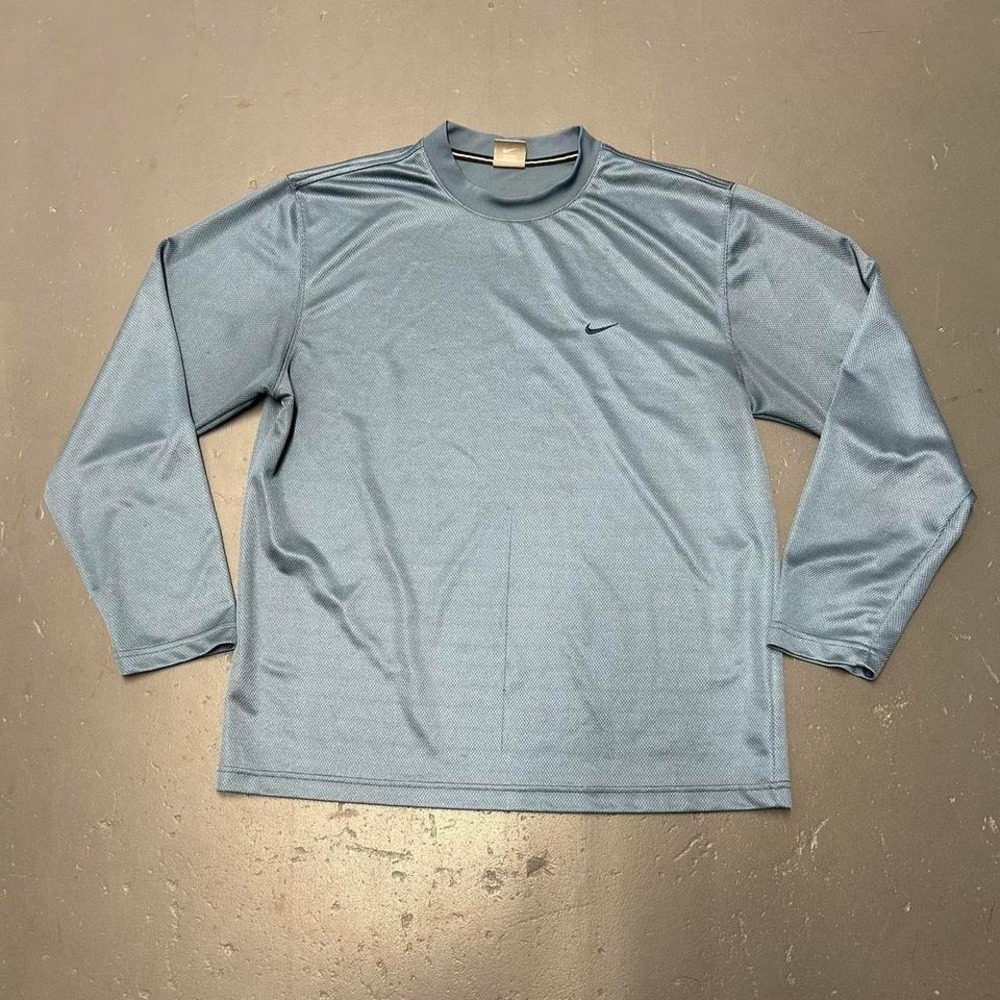 Vintage y2k Nike grey tag mesh blue essential mini swoosh long sleeve tshirt